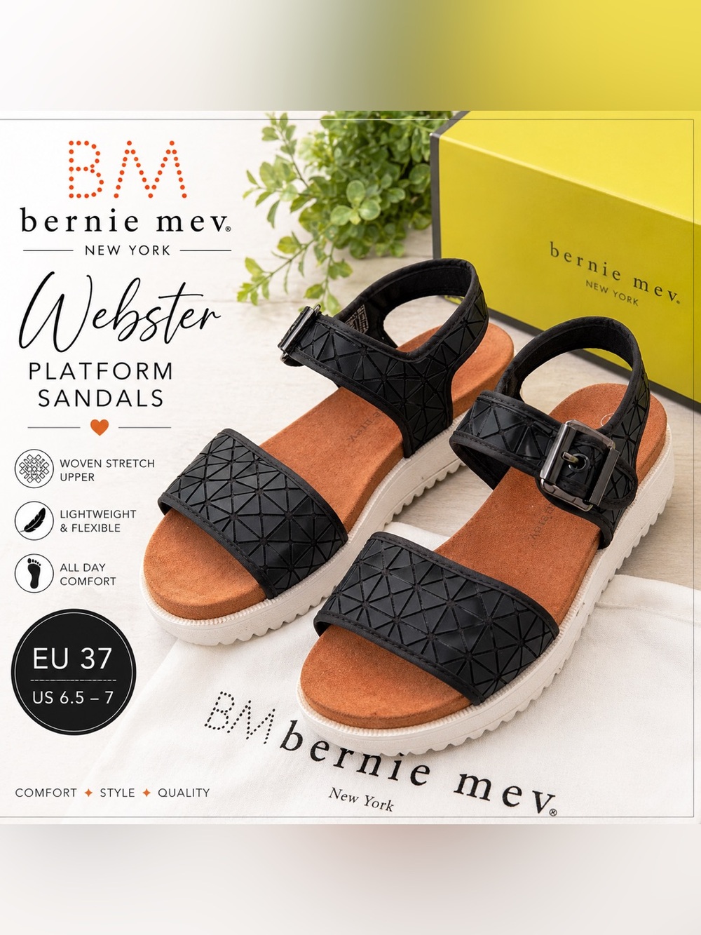 Bernie Mev Black Platform Webster Sandals with Buckle Size 6.5-7 🖤